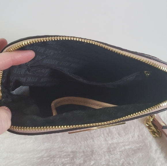 STEVE Madden Blush Pink Gold Chain Faux Leather Crossbody Bag Purse - Picture 11 of 14